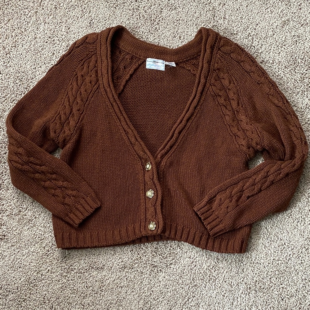 Knit Brown Button-Front Cardigan Sweater